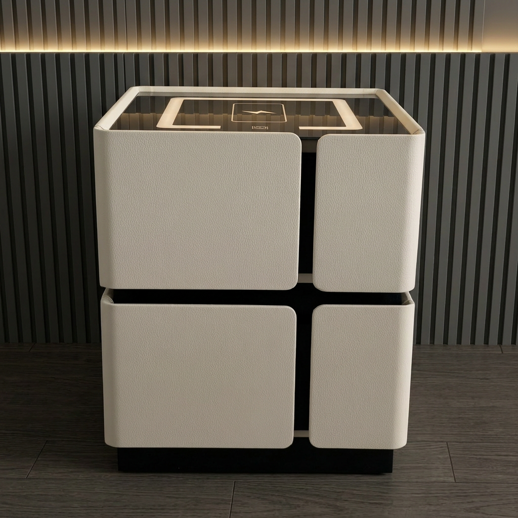 Soft Quad Nightstand with Wireless Charging, LED Lighting