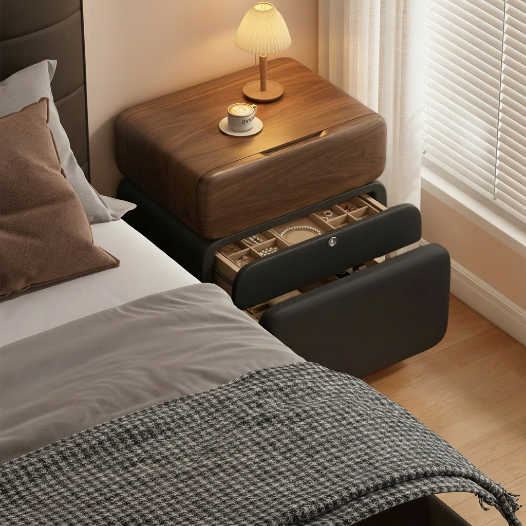 CubeWood Nightstand with Fingerprint Lock