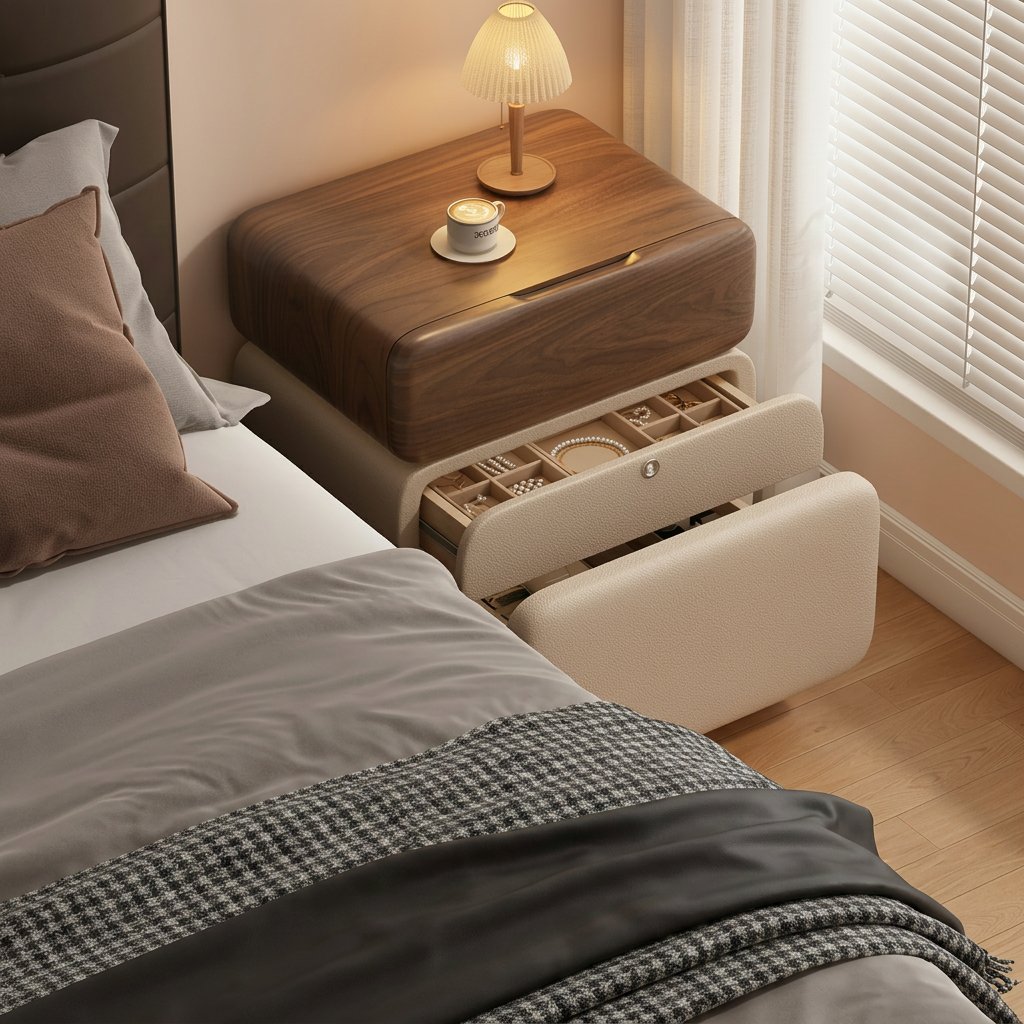 CubeWood Nightstand with Fingerprint Lock