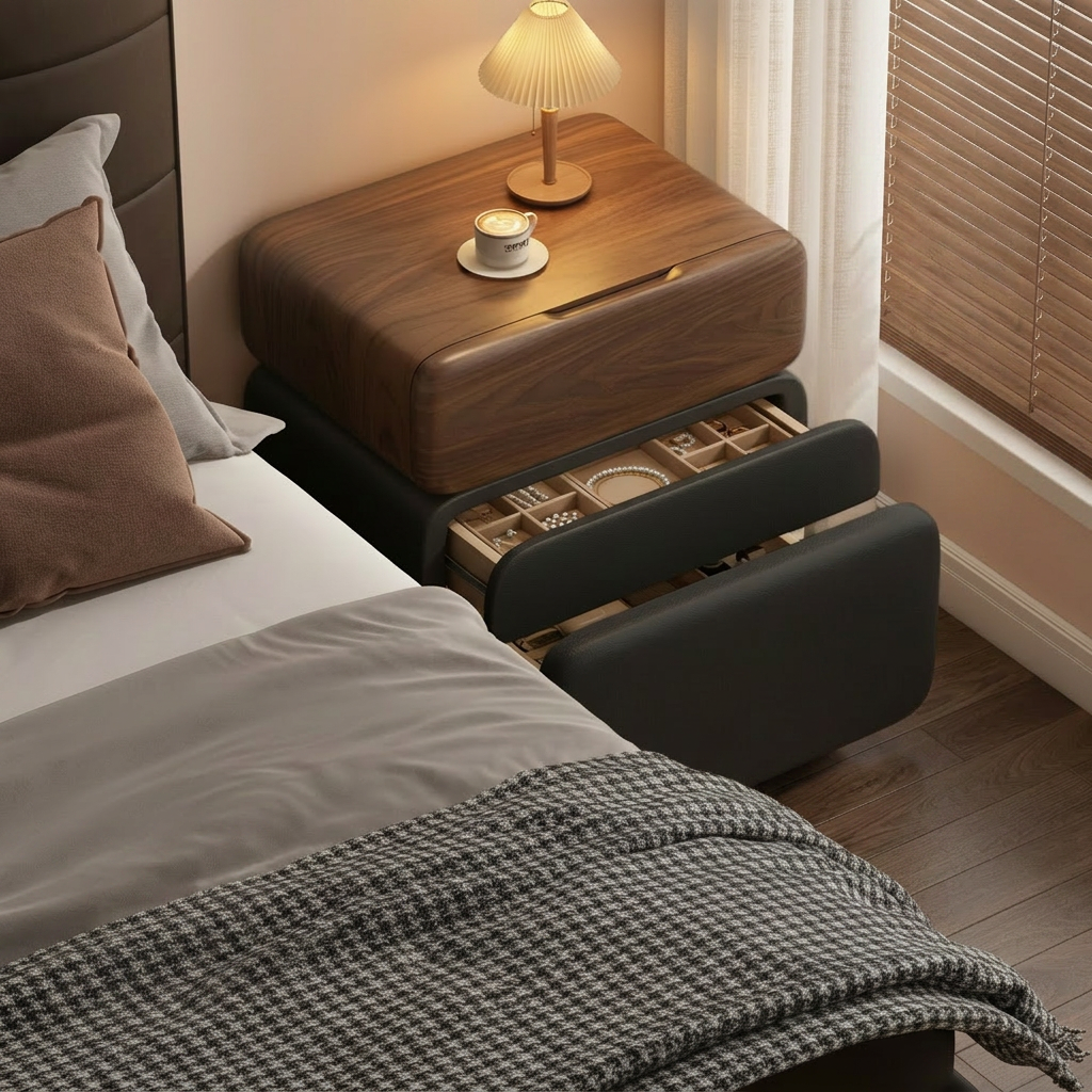 CubeWood Nightstand with Fingerprint Lock