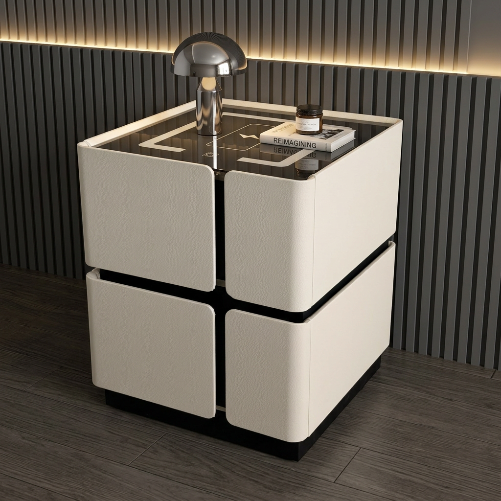 Soft Quad Nightstand with Wireless Charging, LED Lighting