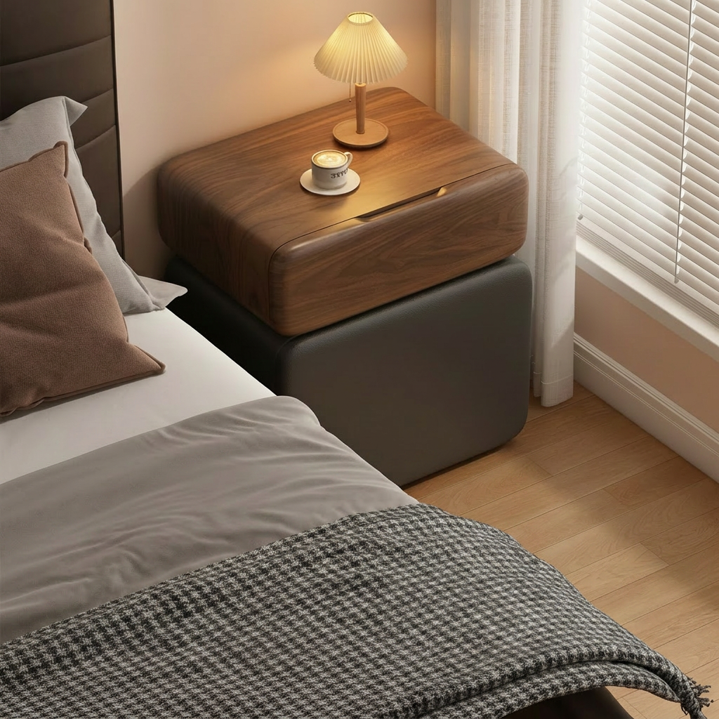 CubeWood Nightstand with Fingerprint Lock