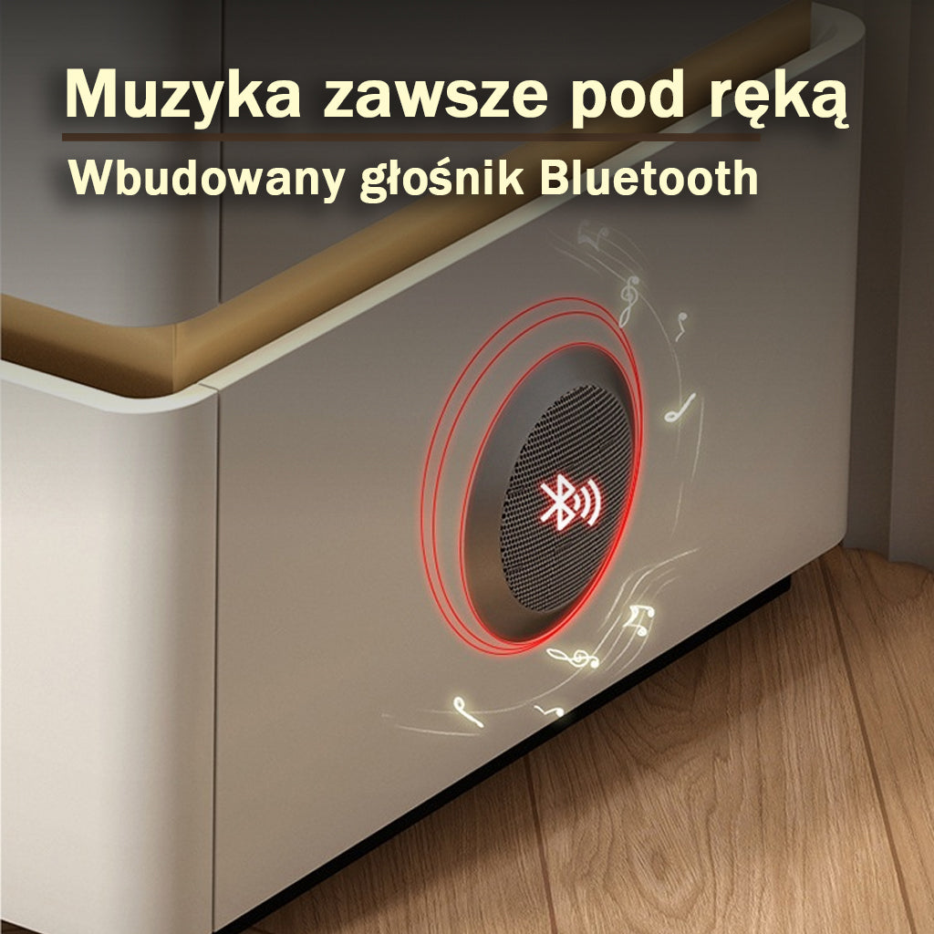 Soft Quad Nightstand with Wireless Charging, Bluetooth Speaker, LED Lighting, and PIN Lock
