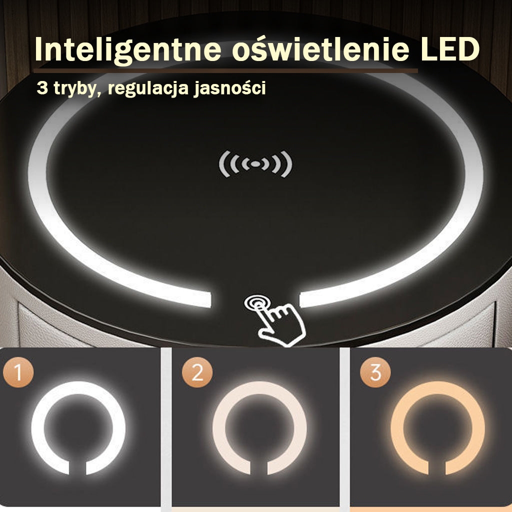 Orbis Bedside Table with Wireless Charging, LED Lighting
